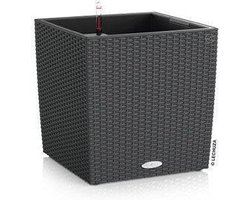 LECHUZA CUBE Cottage 40 - Plantenbak - met uitneembare binnenbak - met bewateringssysteem - ALL-IN-ONE set met LECHUZA-PON - graniet