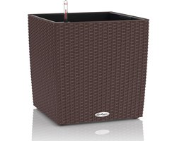 LECHUZA CUBE COTTAGE 40 - Plantenbak - met uitneembare binnenbak - met bewateringssysteem - ALL-IN-ONE set met LECHUZA-PON - mokka