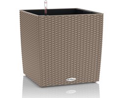 LECHUZA CUBE Cottage 50 - Plantenbak - met uitneembare binnenbak - met bewateringssysteem - ALL-IN-ONE set met LECHUZA-PON - zandbruin