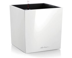 LECHUZA CUBE Premium 40 - Plantenbak - met uitneembare binnenbak - met bewateringssysteem - ALL-IN-ONE set met LECHUZA-PON - wit hoogglans