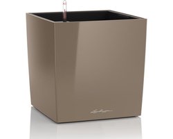 LECHUZA CUBE Premium 50 - Plantenbak - met uitneembare binnenbak - met bewateringssysteem - ALL-IN-ONE set met LECHUZA-PON - taupe hoogglans
