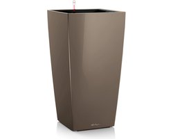 LECHUZA CUBICO PREMIUM 22 - Plantenbak - met uitneembare binnenbak - met bewateringssysteem - ALL-IN-ONE set - taupe hoogglans