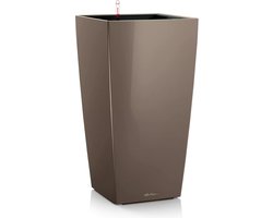 LECHUZA CUBICO PREMIUM 30 - Plantenbak - met uitneembare binnenbak - met bewateringssysteem - ALL-IN-ONE set met LECHUZA-PON - taupe hoogglans