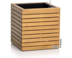 LECHUZA PALO natural wood 45 low - Plantenbak - met uitneembare binnenbak - met bewateringssysteem - ALL-IN-ONE set met LECHUZA-PON - FSC® 100% eucalyptus hout