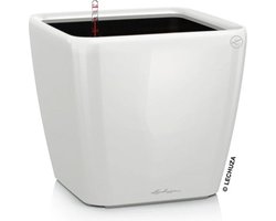 LECHUZA QUADRO Premium LS 21 - Plantenbak - met uitneembare binnenbak - met bewateringssysteem - ALL-IN-ONE set met LECHUZA-PON - wit hoogglans