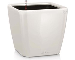 LECHUZA QUADRO Premium LS 28 - Plantenbak - met uitneembare binnenbak - met bewateringssysteem - ALL-IN-ONE set met LECHUZA-PON - wit hoogglans