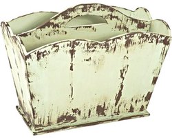 Lectuurbak – Antiek crème metaal – Tijdschriftenrek – 45 cm breed, 25 cm diep, 35 cm hoog