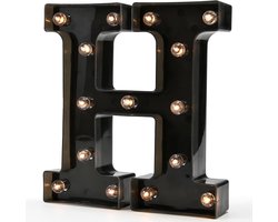 LED Alfabet Lamp - Lichtgevende Letter H - Decoratieve Verlichting - Draadloze Plaatsing - 22x4x21 cm - Zwart
