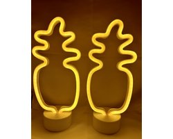 LED ananas met neonlicht - Set van 2 stuks - oranje neon licht - hoogte 29.5 x 20 x 8.5 cm - Tafellamp - Nachtlamp - Decoratieve verlichting - Woonaccessoires