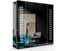 LED badkamer spiegelkast verlicht 65x60cm met scheerapparaat stopcontact Demister Touch-Switch Dimmer - Wandgemonteerde Opbergkast - Moderne badkamerspiegel