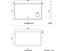 LED badkamerspiegel 120×70cm 3 lichtkleur 2700-6500K dimbare wandspiegel met klok, touch, anti-condens, 3-voudige vergroting Make-up spiegel IP44 koud/neutraal/warm wit energiebesparend