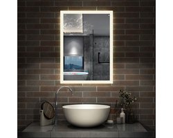 LED badkamerspiegel 60x50cm，rechthoekig ，Aanraak-/wandschakelaar, anti condensatie, koud wit/neutraal wit/warm wit，regelbaar licht, power off geheugenfunctie, IP44