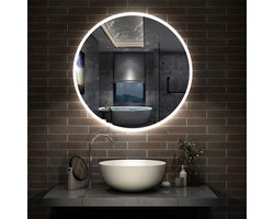 LED-badkamerspiegel 70x70cm met verlichting, aanraakschakelaar, anticondens, wit licht/warm wit licht/warm licht, instelbare helderheid, uitschakelgeheugen