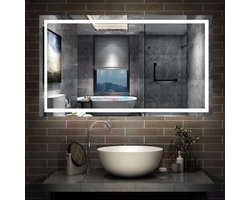 LED badkamerspiegel 80x140cm，rechthoekig ，3 lichtkleur 2700-6500K, Aanraak-/wandschakelaar, anti condensatie, koud wit/neutraal wit/warm wit，regelbaar licht, power off geheugenfunctie, IP44