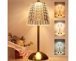 LED-bedlamp Oplaadbaar - Diamond Crystal Touch Lamp - Draadloos en Dimbaar - 3 Licht Kleuren - Nachtlampje voor - Restaurant - Slaapkamer - Woonkamer