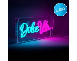 LED-bord decoratie "Dolce Vita" Hoogte 30cm Breedte 15cm Motivatie Bord Transparant Kunststof LED letters USB-aansluiting