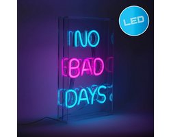 LED-bord decoratie "No Bad Days" Hoogte 30cm Breedte 18cm Motivatie Bord Transparant Kunststof LED letters USB-aansluiting