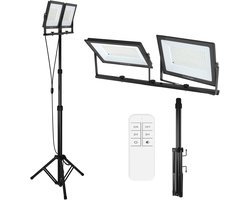 LED Bouwlamp Met Statief & Afstandsbediening 2x200W Dubbele Straler Werklicht - Draaibare Straler Bouwlamp - Ip66 - Werkverlichting Bouwlamp Werkstraler - Hoogte Verstelbaar NAIZY