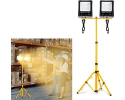 LED-bouwspot werklamp 2 * 200W warm witte LED-schijnwerper met statief buitenspot werklamp waterdichte IP66 aluminium spot voor werkplaats, bouwplaats, garage