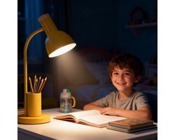 LED Bureau Lamp met Penhouder voor Kinderen, 3 Kleuren, Flexibele Nek, Oogbescherming, Ideaal voor Studie en Lezen