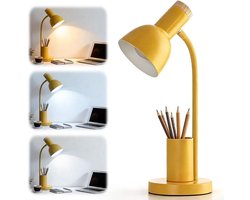 LED Bureau Lamp met Pennenhouder voor Kinderen, 3 Kleuren, Flexibele Hals, Oogbescherming, Ideaal voor Thuis en Kantoor