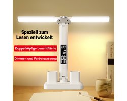 LED bureaulamp 43,5 cm – verstelbare dubbele lampkop, touchbediening, wit