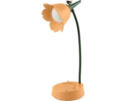 LED-bureaulamp - Dimbaar - Touchbediening en oplaadbaar via USB - Flexibele hals - Geel bloemenpatroon