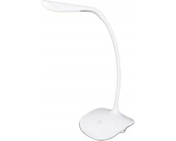 LED Bureaulamp - Estoya Acrin - 3W - Helder/Koud Wit 5500K - Touch Schakelaar - Dimbaar - Flexibele Arm - USB Opladen - Mat Wit - Kunststof