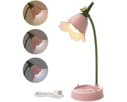 LED-Bureaulamp In De Vorm Van Een Bloem - Draadloze Tafellamp - Bureaulamp Voor Kinderen - Tafellamp Met 3 Kleurstanden En Dimfunctie