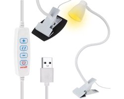 LED bureaulamp met klem - Bureaulamp dimbaar - USB bureaulamp - Warm en koud licht - Flexibele leeslamp - Tafellamp met klem - Lamp voor studeren / thuiswerken - Energiezuinige LED lamp - Wit
