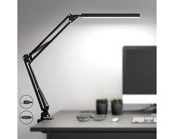 LED Bureaulamp met Klem - Energiezuinig - Oogbeschermend - Flexibel - Bureauverlichting - Verstelbare Werklamp - 3 Lichtstanden - 30 Helderheidsniveaus - Zwart