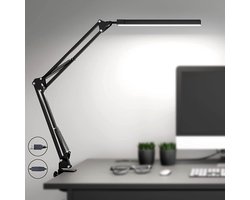 Led Bureaulamp- Met klem- Oogbeschermend- 3 Lichtstanden- Zwart- Verlichting- Tafellamp- Verstelbaar- 10 Helderheidsniveaus- LED