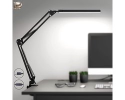 LED Bureaulamp met Klem - Oogbescherming LED Lamp - Multi-Angle Verstelbaar Werklicht - 3 Lichtmodi x 10 Helderheidsniveaus - Zwart - Energieklasse F