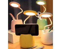 LED Bureaulamp met Pennenhouder Geel | USB Oplaadbaar | Flexibele Hals 360° | Nachtlampje voor Bureau & Slaapkamer