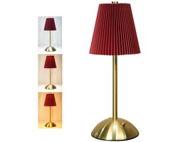LED-bureaulamp van metaal - Bureaulamp met stoffen lampenkap - Driekleurige LED-bureaulamp - Oplaadbaar via USB - Ingebouwde 1800 mA - Geschikt voor slaapkamers, nachtkastjes, balkons en kinderkamers - Rood