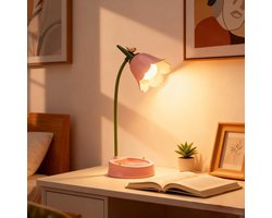 Led-Bureaulamp voor Kantoor Thuis -Draadloze Bureaulamp met Meerlichtmodi - Aanraakdimfunctie - Verstelbare Flexibele Zwanenhals - voor Lezen, Studeren, Werkbank - Roze