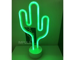 LED Cactus met neonlicht - groen neon licht - hoogte 29.5 x 14.5 x 8.5 cm - Op batterijen en USB - Tafellamp - Nachtlamp - Decoratieve verlichting - Woonaccessoires