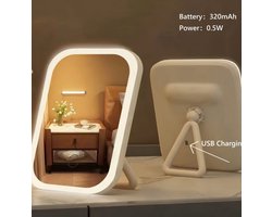 LED Cosmetische Spiegel, Verlichte Kaptafel Spiegel met Voorverlichting, Drie Verlichtingsopties, Moderne Make-up Spiegel, Oplaadbaar met een 320mAh Batterij, Draagbaar en Opvouwbaar Compact Ontwerp, Ideaal voor Reizen en Dagelijks Gebruik