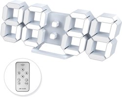 Led Digitale Wandklok 3D Kleine Wekker Home Decor Snooze Geen Geluid Dimbaar Tijd Geheugen 12/24 Datum Temperatuur Display Afstandsbediening Nachtlampje Kantoor Keuken Slaapkamer woonkamer 25,2cm Wit
