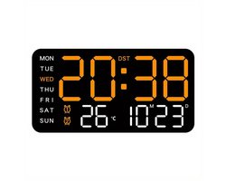 LED digitale wandklok - Werkt op USB, met dubbele alarmen, temperatuurweergave en datum-/dagweergave - Zwart + Oranje