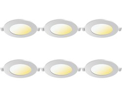 LED Downlight Inbouwspot 6 Stuks - Brinton Thin - 3W 220lm 120° Bundelhoek - Aanpasbare Lichtkleur 3000K-4000K-6500K - IP40 - Rond - Wit - Ø85mm Buitenmaat - Ø70mm Zaagmaat