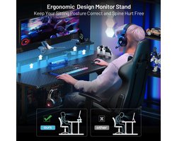 LED Gamingbureau 160 x 60 cm – Groot Zwart Computerbureau met Monitorstandaard, RGB Verlichting via App, 3 Stopcontacten, 2 USB-Poorten, Bekerhouder, Koptelefoonhaak & Koolstofvezel Werkblad – Gamingtafel voor Thuis & Kantoor – Modern & Krasbestendig