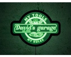 LED Garage Bord - Gepersonaliseerd Neon Licht - Mannen Decoratie - Acryl Houten Frame - 50x35 cm - 7 Kleuren