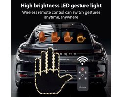 LED Gesture Light Auto – Draadloze Handgebaar Lamp met Afstandsbediening – Grappige Auto Gadget – 4 Gebaren (o.a. Middelvinger) – Universeel