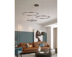 LED Hanglamp Moderne Ring Cirkel Ontwerp Kroonluchter Verlichting Dimbare Plafond Hanglamp For Eettafel, Eetkamer, Kookeiland, Woonkamer (Color : Brown, Size : 3 rings/80+60+40CM/88W)