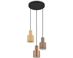 LED Hanglamp - Trion Agido - E27 Fitting - 3-lichts - Zwart met Multicolor Lampenkap