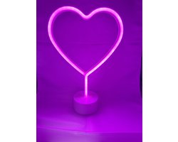 LED hart met neonlicht - roze neon licht - hoogte 29.5 x 20 x 8.5 cm - Op batterijen en USB - Tafellamp - Nachtlamp - Decoratieve verlichting - Woonaccessoires