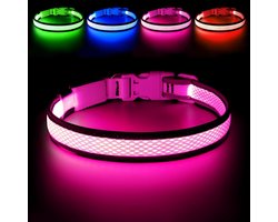LED Hondenband - Oplaadbare Verstelbare Lichtband voor Honden - Veiligheid en Zichtbaarheid in het Donker - Voor Kleine, Middelgrote en Grote Honden - Licht Halsband - Zoet roze- Maat L (55-60cm) - 1 Stuk