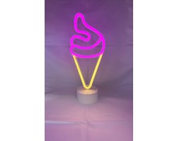 LED ijsje met neonlicht - roze + oranje neon licht - Op batterijen en USB - hoogte 30 x 13 x 8.5 cm - Tafellamp - Nachtlamp - Decoratieve verlichting - Woonaccessoires