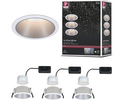 LED-inbouwlamp 3-Step-Dim Cole Coin Set van 3 IP44 rond 88 mm Coin 3x6W 3x470lm 230V dimbaar 2700K Wit, Zilver mat